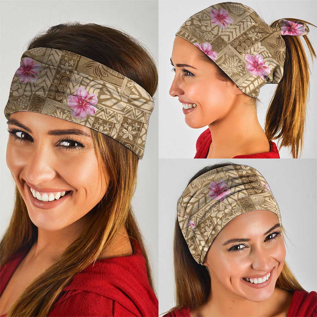 Beige Hawaii Hibiscus With Tropical Flowers Motifs Neck Gaiter - Polynesian Pride