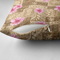 Beige Hawaii Hibiscus With Tropical Flowers Motifs Pillow Cover - Polynesian Pride