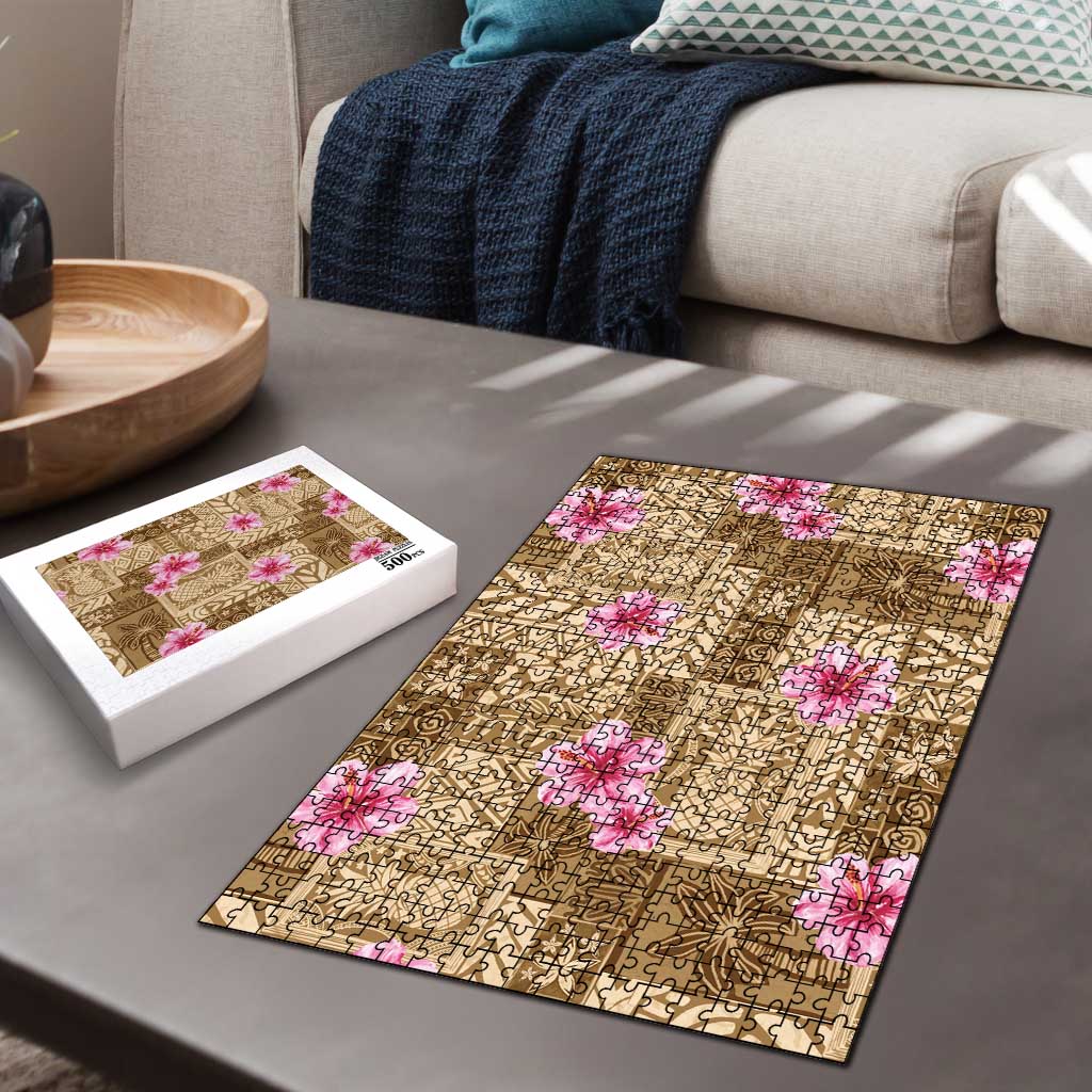 Beige Hawaii Hibiscus With Tropical Flowers Motifs Puzzle - Polynesian Pride