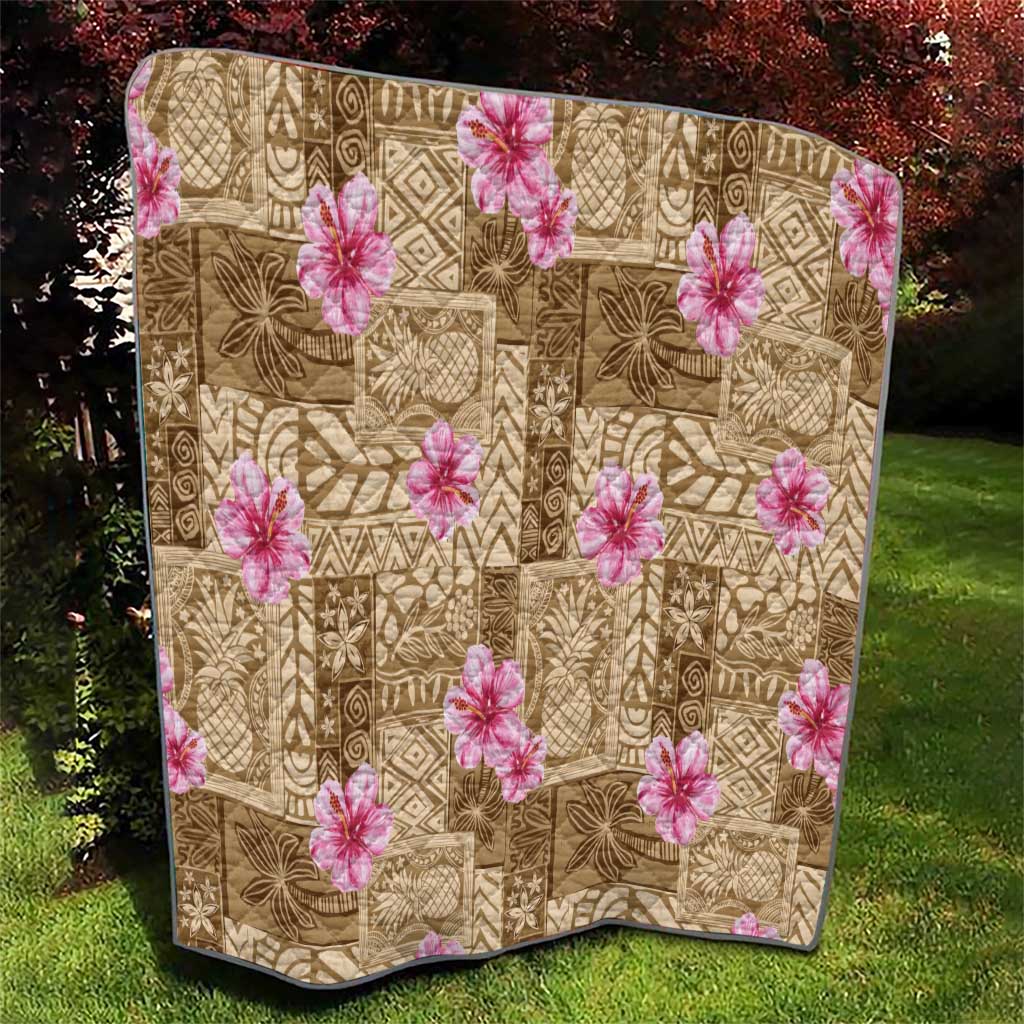 Beige Hawaii Hibiscus With Tropical Flowers Motifs Quilt - Polynesian Pride