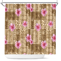 Beige Hawaii Hibiscus With Tropical Flowers Motifs Shower Curtain - Polynesian Pride