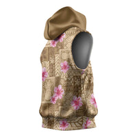 Beige Hawaii Hibiscus With Tropical Flowers Motifs Sleeveless Hoodie - Polynesian Pride