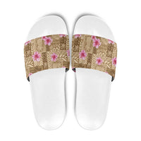 Beige Hawaii Hibiscus With Tropical Flowers Motifs Slide Sandals - Polynesian Pride