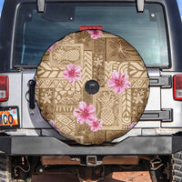 Beige Hawaii Hibiscus With Tropical Flowers Motifs Spare Tire Cover - Polynesian Pride