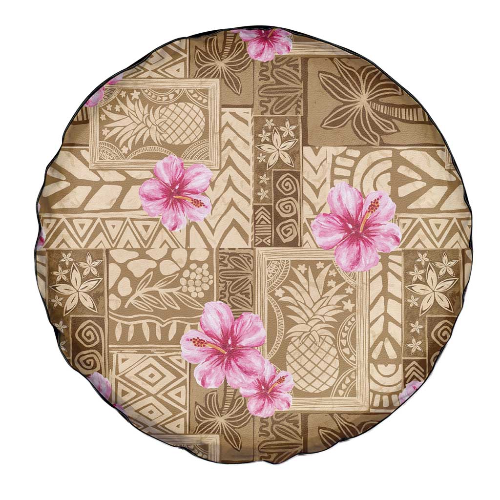 Beige Hawaii Hibiscus With Tropical Flowers Motifs Spare Tire Cover - Polynesian Pride