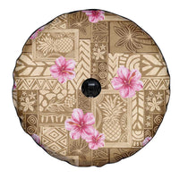 Beige Hawaii Hibiscus With Tropical Flowers Motifs Spare Tire Cover - Polynesian Pride