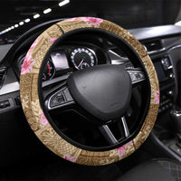 Beige Hawaii Hibiscus With Tropical Flowers Motifs Steering Wheel Cover - Polynesian Pride