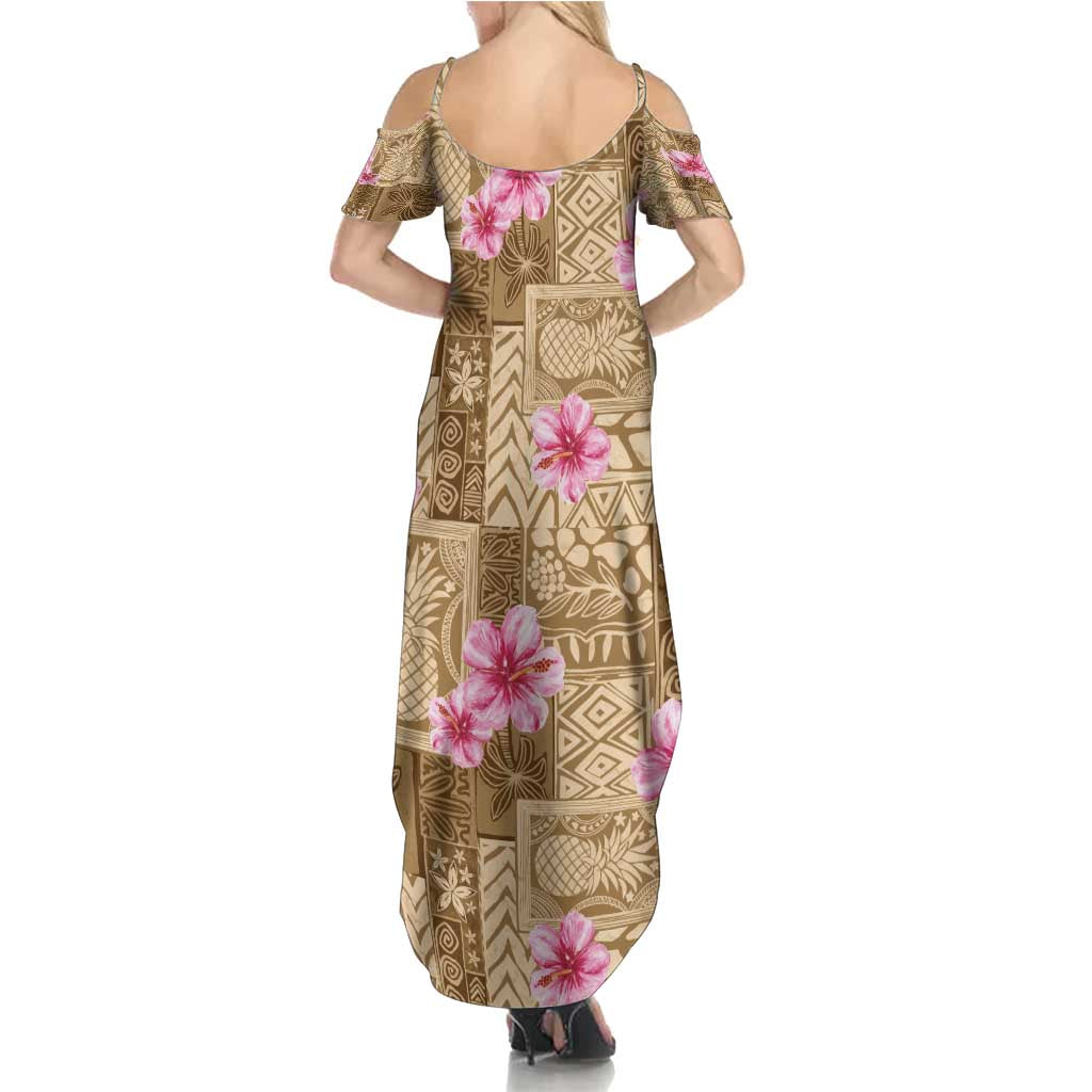 Beige Hawaii Hibiscus With Tropical Flowers Motifs Summer Maxi Dress LT14 - Polynesian Pride