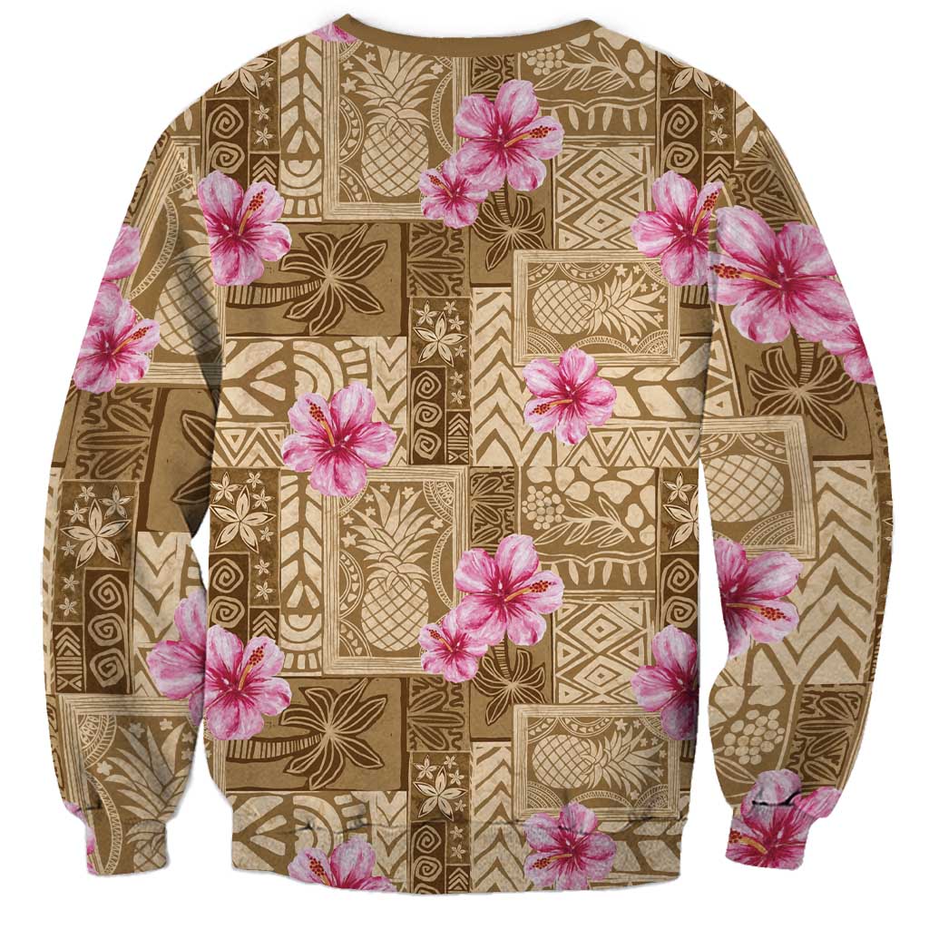 Beige Hawaii Hibiscus With Tropical Flowers Motifs Sweatshirt LT14 - Polynesian Pride