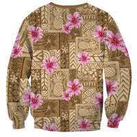 Beige Hawaii Hibiscus With Tropical Flowers Motifs Sweatshirt LT14 - Polynesian Pride