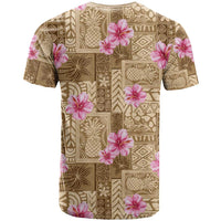 Beige Hawaii Hibiscus With Tropical Flowers Motifs T Shirt - Polynesian Pride