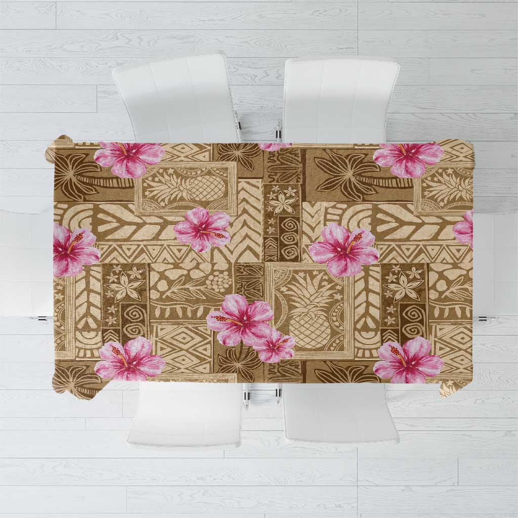 Beige Hawaii Hibiscus With Tropical Flowers Motifs Tablecloth LT14 Beige - Polynesian Pride