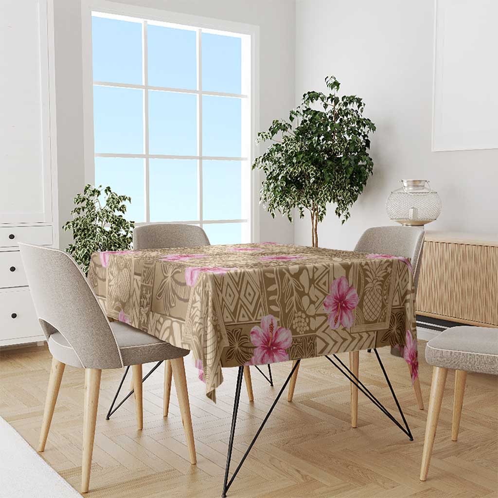 Beige Hawaii Hibiscus With Tropical Flowers Motifs Tablecloth LT14 - Polynesian Pride