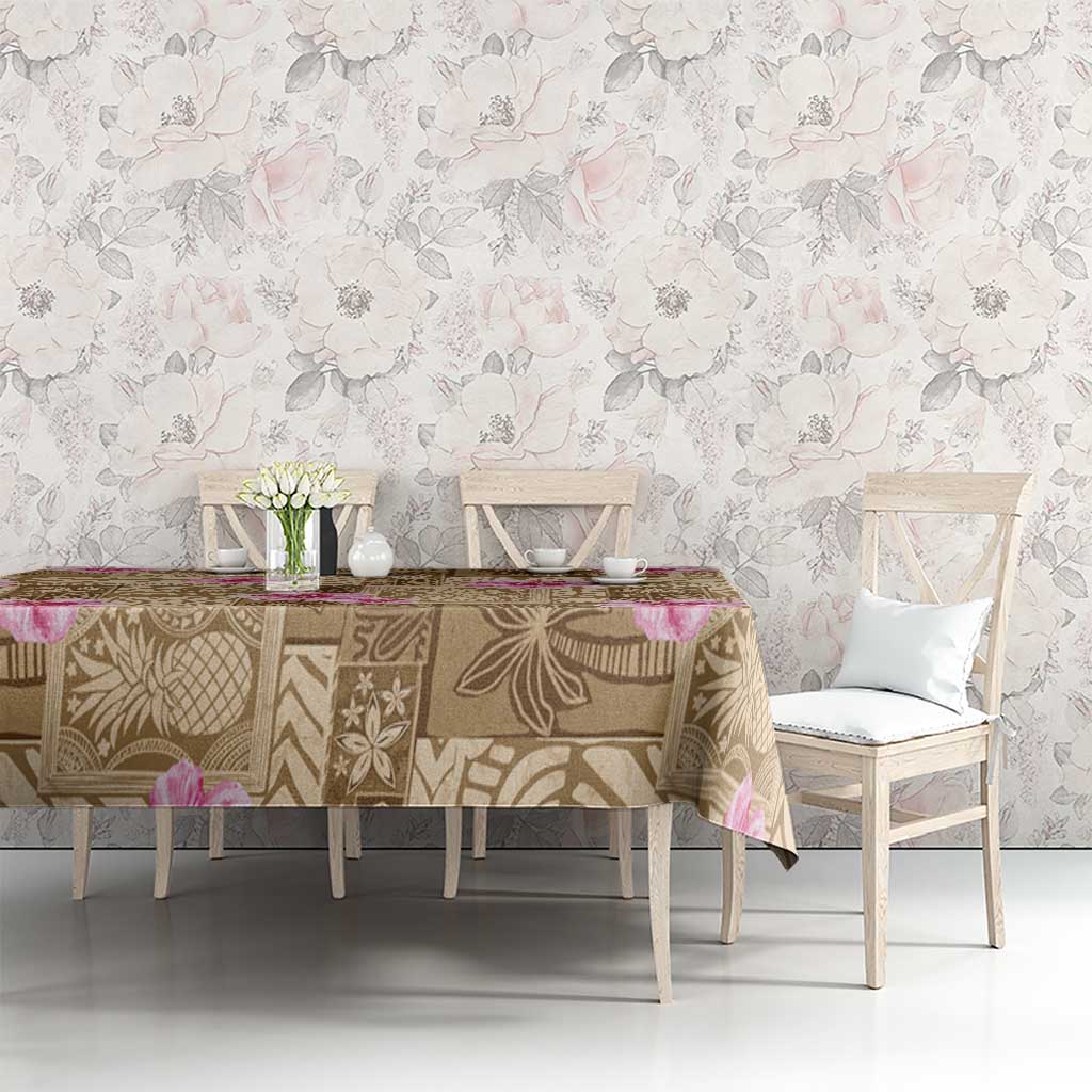 Beige Hawaii Hibiscus With Tropical Flowers Motifs Tablecloth LT14 - Polynesian Pride