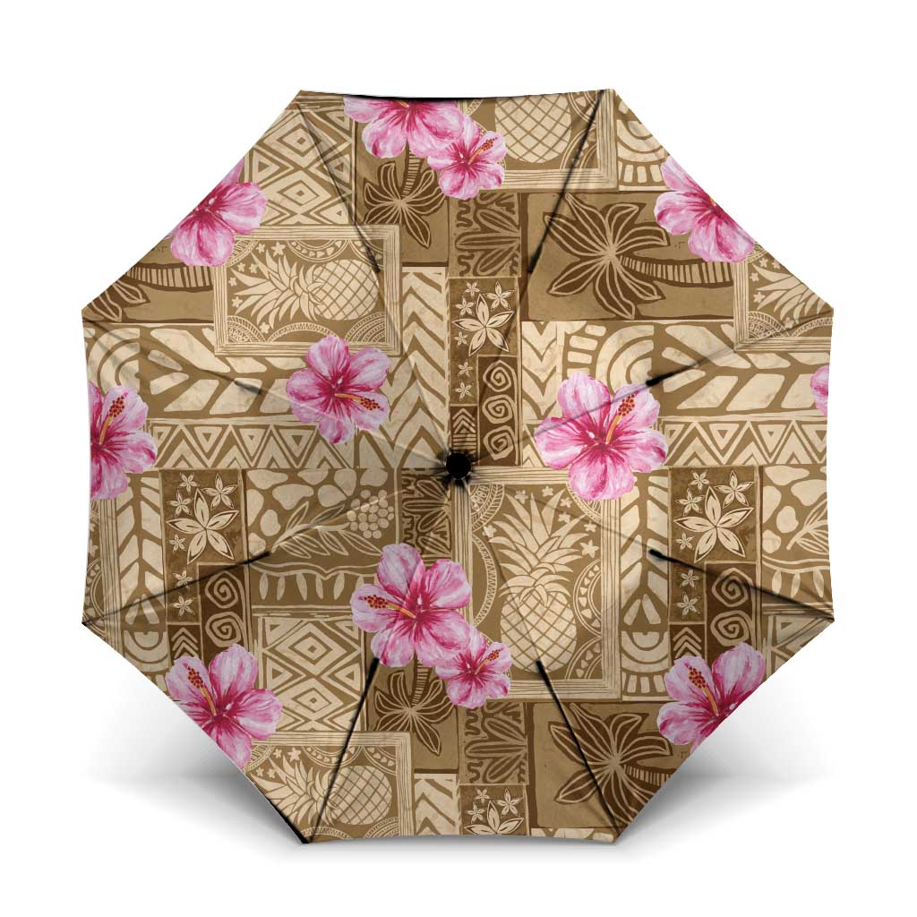 Beige Hawaii Hibiscus With Tropical Flowers Motifs Umbrella - Polynesian Pride