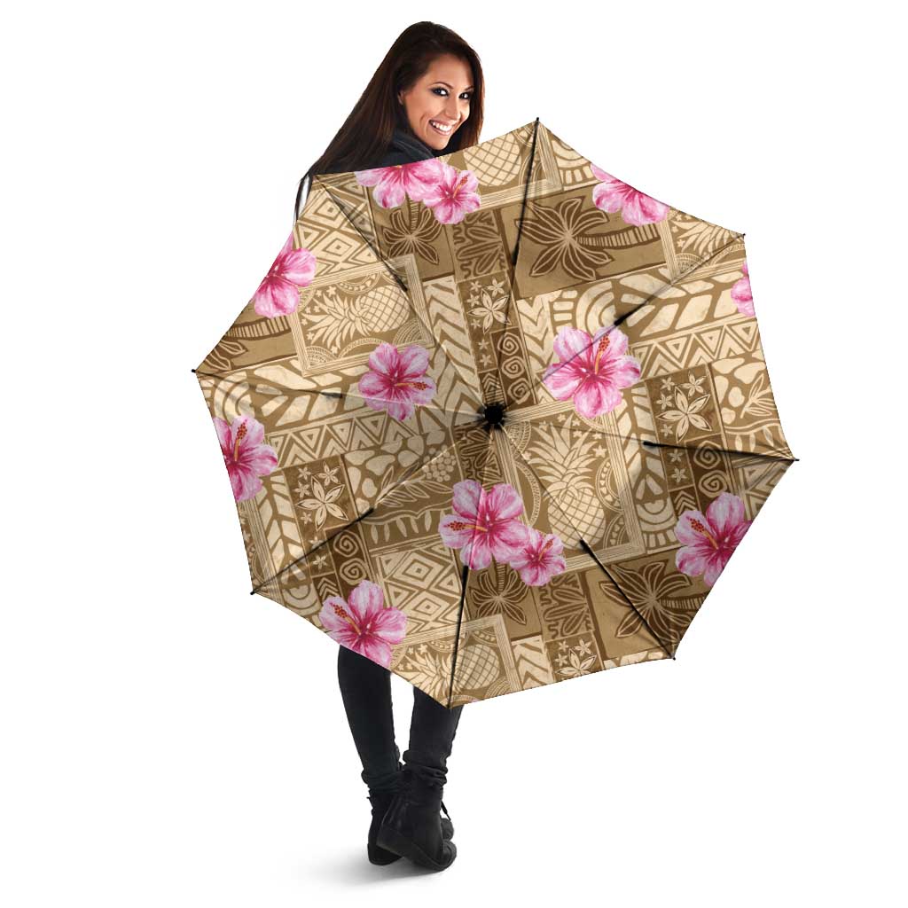 Beige Hawaii Hibiscus With Tropical Flowers Motifs Umbrella - Polynesian Pride