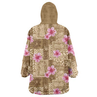 Beige Hawaii Hibiscus With Tropical Flowers Motifs Wearable Blanket Hoodie LT14 - Polynesian Pride