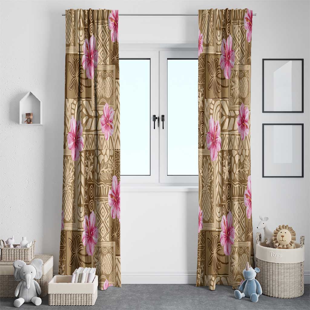 Beige Hawaii Hibiscus With Tropical Flowers Motifs Window Curtain - Polynesian Pride