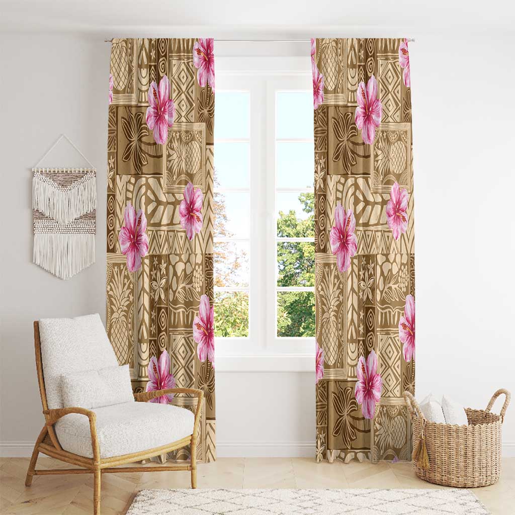Beige Hawaii Hibiscus With Tropical Flowers Motifs Window Curtain - Polynesian Pride