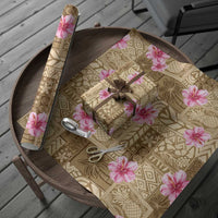 Beige Hawaii Hibiscus With Tropical Flowers Motifs Wrapping Paper - Polynesian Pride