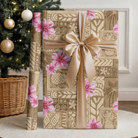 Beige Hawaii Hibiscus With Tropical Flowers Motifs Wrapping Paper - Polynesian Pride