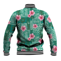 Cyan Hawaii Hibiscus With Tropical Flowers Motifs Baseball Jacket LT14 - Polynesian Pride