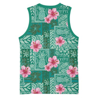 Cyan Hawaii Hibiscus With Tropical Flowers Motifs Basketball Jersey - Polynesian Pride