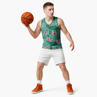Cyan Hawaii Hibiscus With Tropical Flowers Motifs Basketball Jersey - Polynesian Pride
