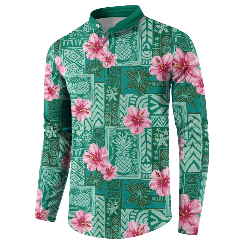 Cyan Hawaii Hibiscus With Tropical Flowers Motifs Button Sweatshirt LT14 - Polynesian Pride