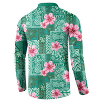 Cyan Hawaii Hibiscus With Tropical Flowers Motifs Button Sweatshirt LT14 - Polynesian Pride