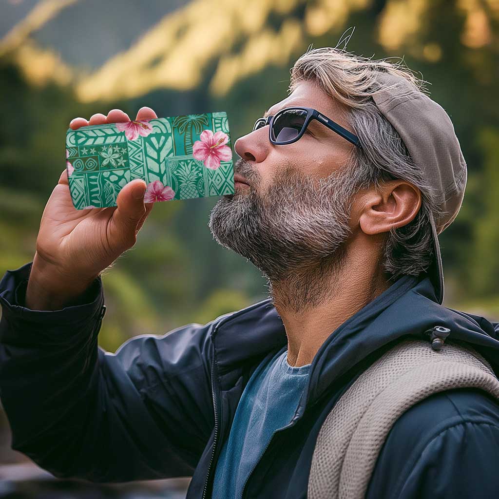 Cyan Hawaii Hibiscus With Tropical Flowers Motifs 4 in 1 Can Cooler Tumbler - Polynesian Pride