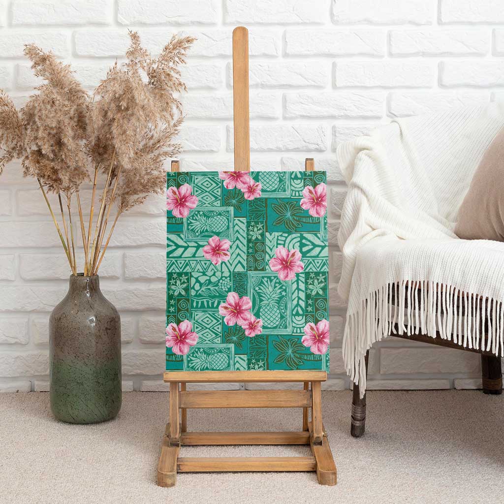 Cyan Hawaii Hibiscus With Tropical Flowers Motifs Canvas Wall Art LT14 - Polynesian Pride