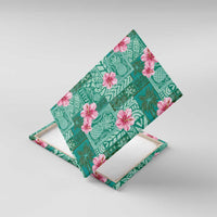 Cyan Hawaii Hibiscus With Tropical Flowers Motifs Canvas Wall Art LT14 With Frame Cyan - Polynesian Pride