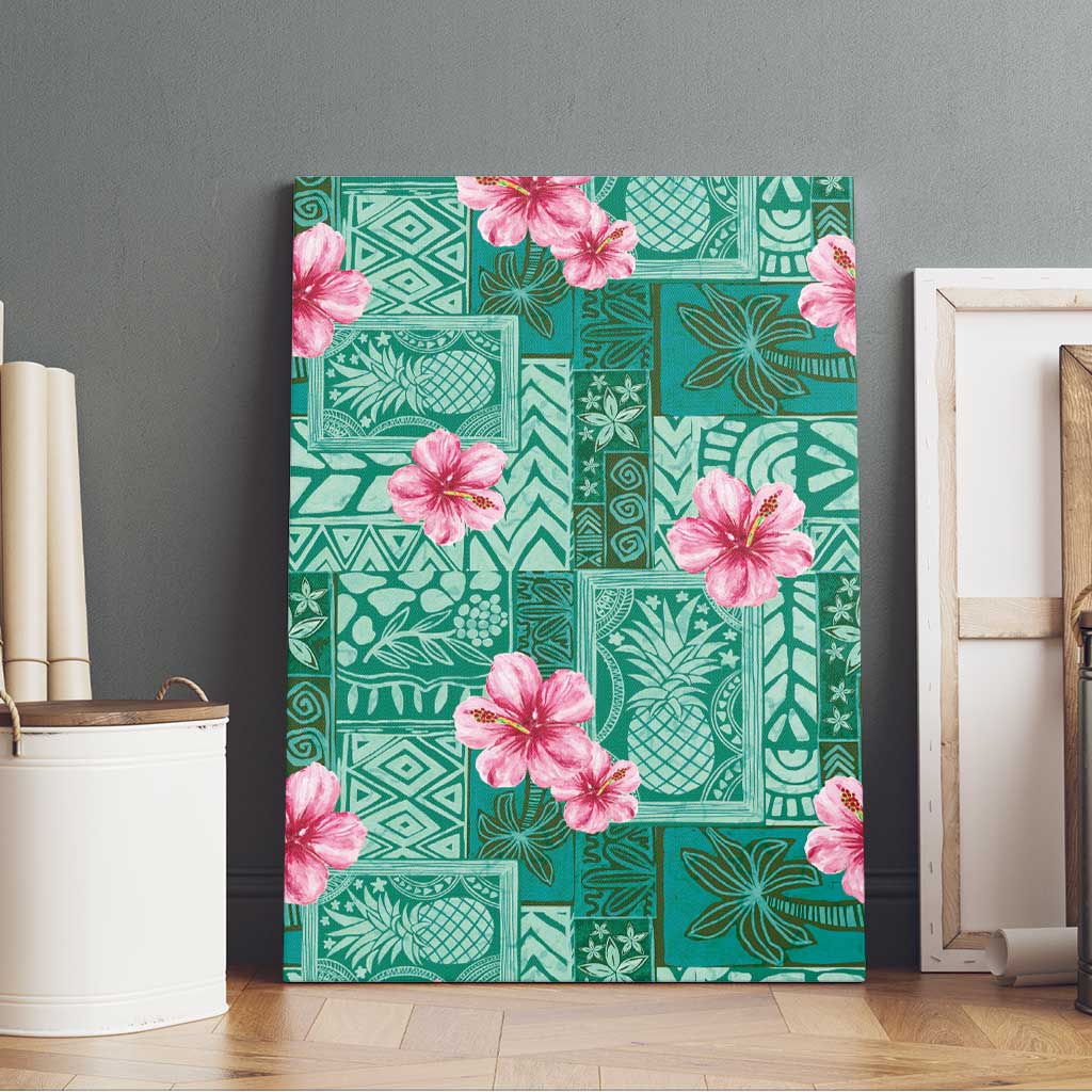 Cyan Hawaii Hibiscus With Tropical Flowers Motifs Canvas Wall Art LT14 - Polynesian Pride