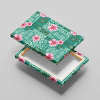 Cyan Hawaii Hibiscus With Tropical Flowers Motifs Canvas Wall Art LT14 - Polynesian Pride