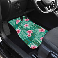 Cyan Hawaii Hibiscus With Tropical Flowers Motifs Car Mats - Polynesian Pride