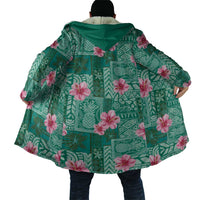 Cyan Hawaii Hibiscus With Tropical Flowers Motifs Cloak - Polynesian Pride