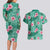 Cyan Hawaii Hibiscus With Tropical Flowers Motifs Couples Matching Long Sleeve Bodycon Dress and Hawaiian Shirt - Polynesian Pride