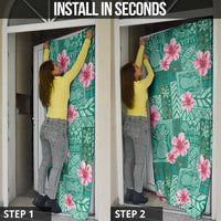 Cyan Hawaii Hibiscus With Tropical Flowers Motifs Door Cover - Polynesian Pride