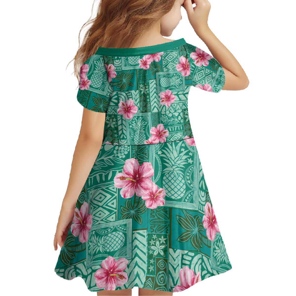 Cyan Hawaii Hibiscus With Tropical Flowers Motifs Family Matching Off The Shoulder Long Sleeve Dress and Hawaiian Shirt LT14 - Polynesian Pride
