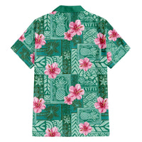 Cyan Hawaii Hibiscus With Tropical Flowers Motifs Family Matching Tank Maxi Dress and Hawaiian Shirt - Polynesian Pride
