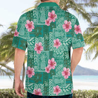 Cyan Hawaii Hibiscus With Tropical Flowers Motifs Hawaiian Shirt - Polynesian Pride