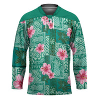 Cyan Hawaii Hibiscus With Tropical Flowers Motifs Hockey Jersey - Polynesian Pride