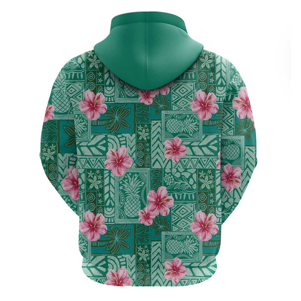 Cyan Hawaii Hibiscus With Tropical Flowers Motifs Hoodie - Polynesian Pride