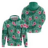 Cyan Hawaii Hibiscus With Tropical Flowers Motifs Hoodie - Polynesian Pride