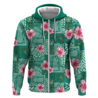 Cyan Hawaii Hibiscus With Tropical Flowers Motifs Hoodie - Polynesian Pride