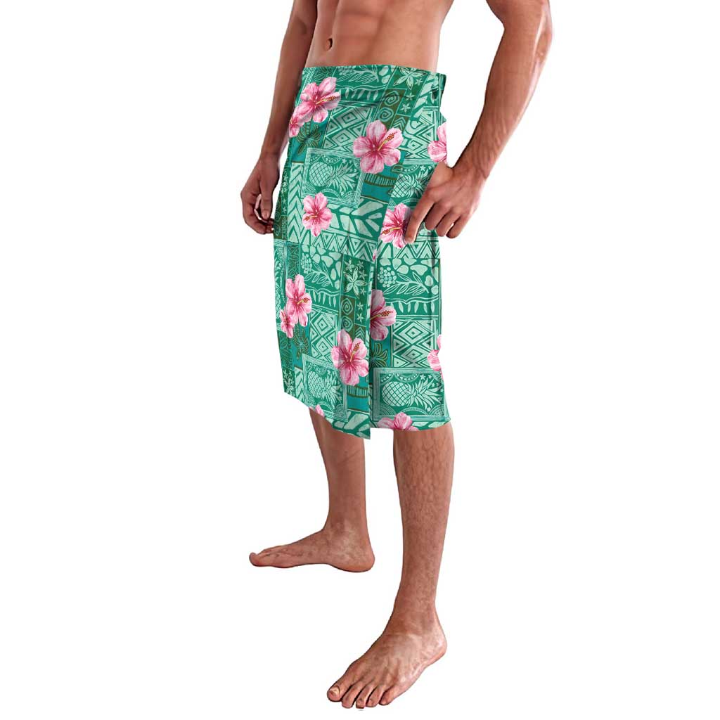 Cyan Hawaii Hibiscus With Tropical Flowers Motifs Lavalava - Polynesian Pride