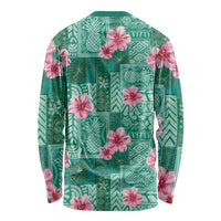 Cyan Hawaii Hibiscus With Tropical Flowers Motifs Long Sleeve Shirt LT14 - Polynesian Pride