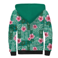 Cyan Hawaii Hibiscus With Tropical Flowers Motifs Sherpa Hoodie LT14 - Polynesian Pride