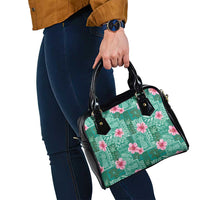Cyan Hawaii Hibiscus With Tropical Flowers Motifs Shoulder Handbag - Polynesian Pride